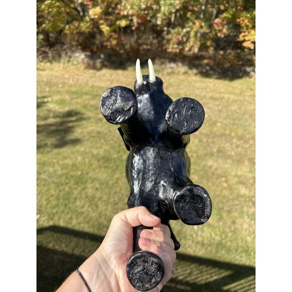 Vintage Leather Wrapped Elephant Statue W Tusks, Trunk Up Black 13”L x 13”H - Picture 5 of 13